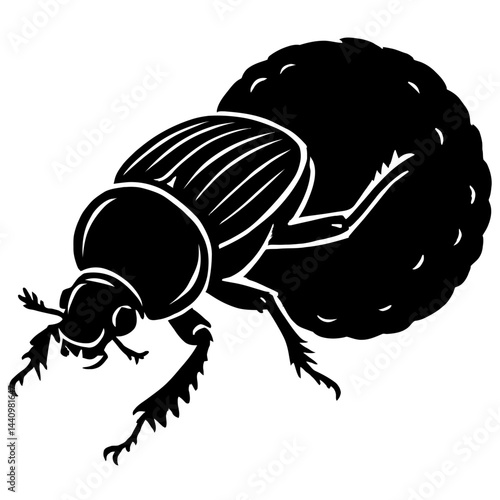 Detailed Dung Beetle Insect Rolling Ball Illustration - Black and White for Nature, Entomology, Strength, or Graphic Themes