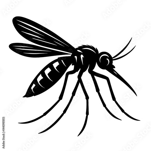 Detailed Mosquito Insect Illustration with Wings and Proboscis - Black and White for Nature, Entomology, or Public Health Themes