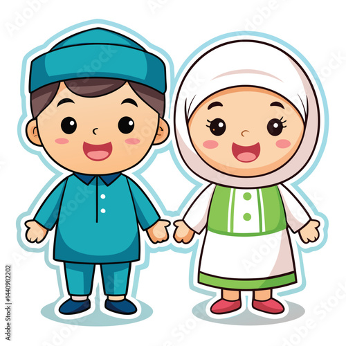Happy Muslim Kids Holding Hands