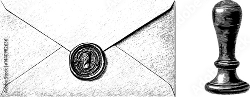 Engraved birthday invitation design with sealed envelope and stamp