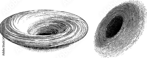 Cosmic phenomena engraving: black hole and warped space designs for science projects