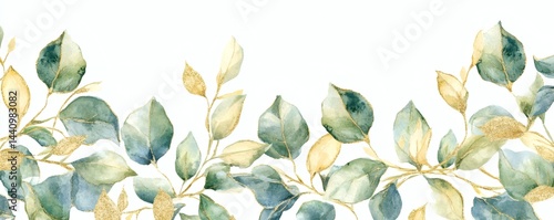 Delicate watercolor botanical border with leaves and branches