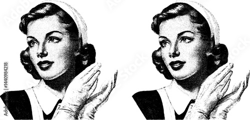 Vintage engraved illustration of female housekeeper for retro design projects