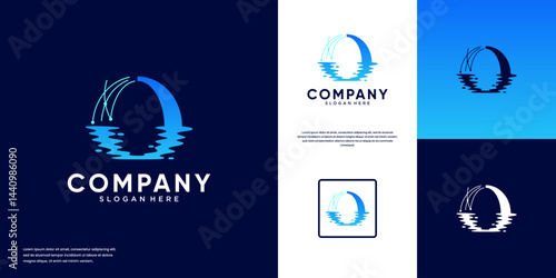 technology logo circle shape on water , future technology , science , design vector illustration.