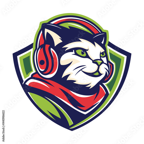 Cat wearing headphones, shield design