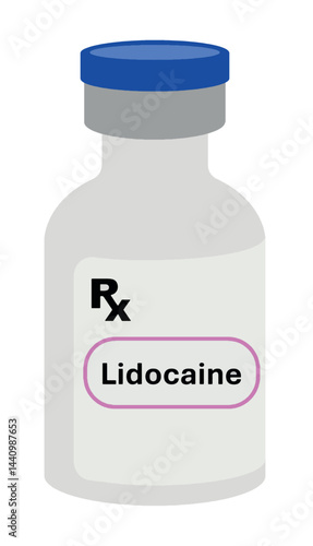 Lidocaine vial medicine bottle isolated on white background. Lidocaine 1% Hydrochloride Injection 30 mL Single Dose Vial. Lidocaine in a vial, Chemicals used in medicine or laboratory.