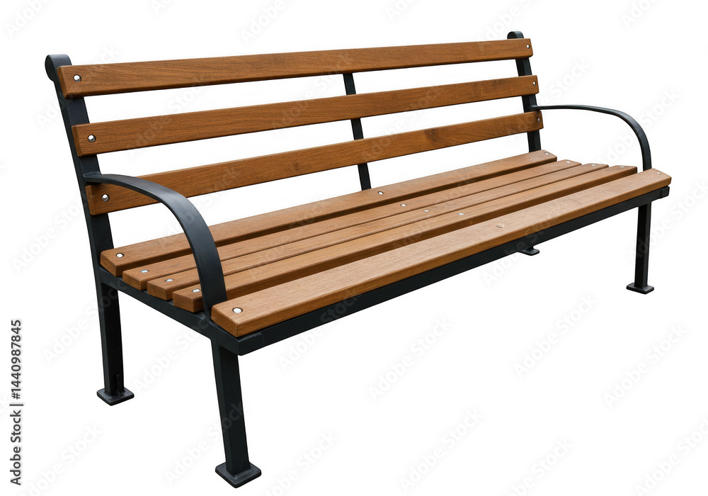 Outdoor park bench wood metal seating furniture design on transparent background Outdoor park bench wood metal seating furniture design on transparent background