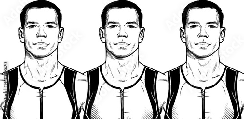 Triathlon athlete in wetsuit engraving art for sport design and apparel concepts