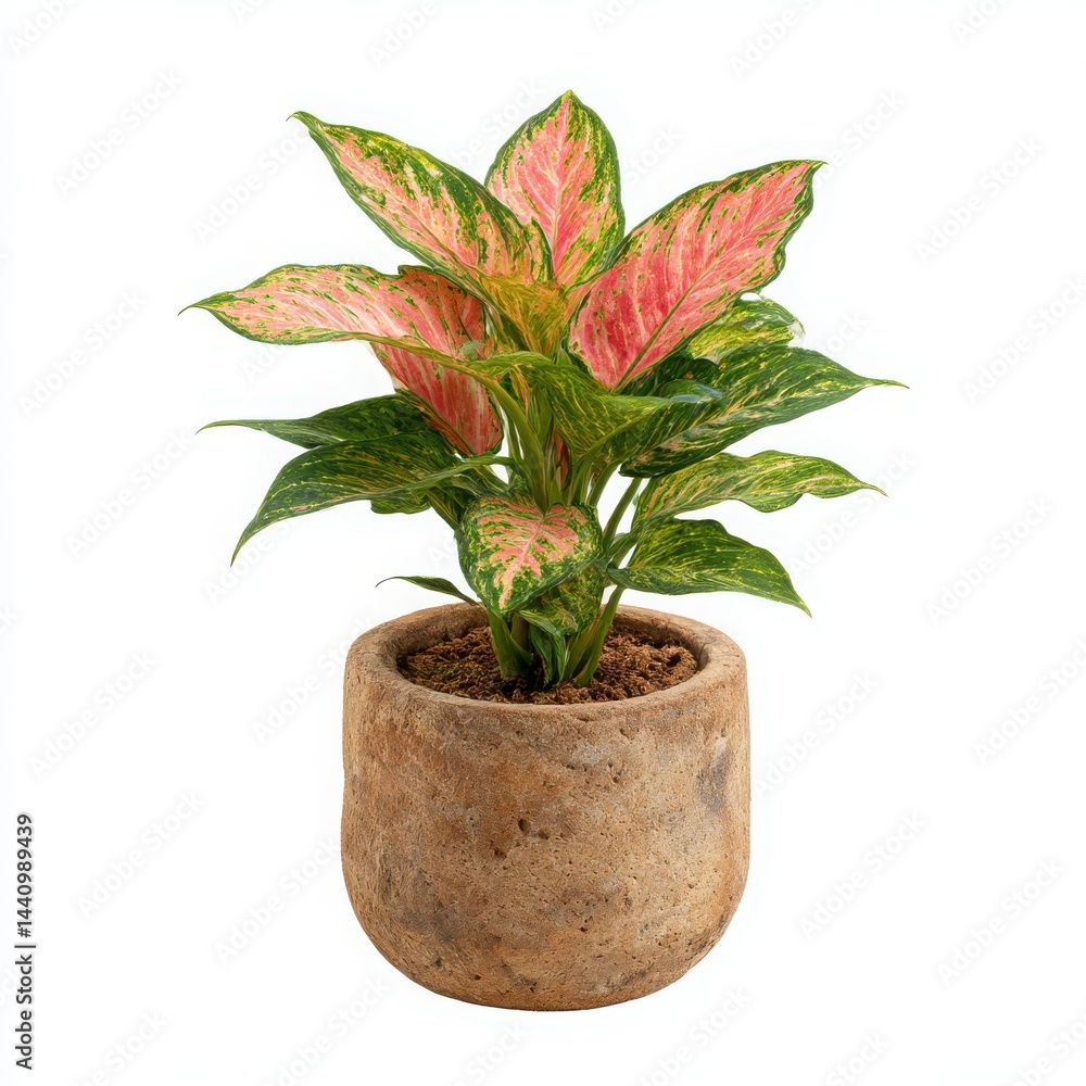 Obraz premium Aglaonema plant in pot, close up on white background