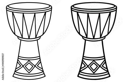 Outlined Hand Drums Traditional Black Design Two Isolated on Transparent Background