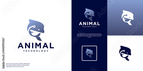 whale logo with digital technology concept, symbol of strength, resilience, and intelligence, digital services, graphic vector design.