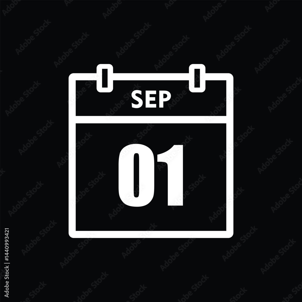 calender icon, 01 september icon with black background calender icon, 01 september icon with black background