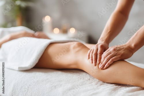 Wallpaper Mural A calming spa scene featuring a woman receiving a leg massage, creating a serene and relaxing atmosphere with soft lighting and focus on wellness and beauty. Torontodigital.ca