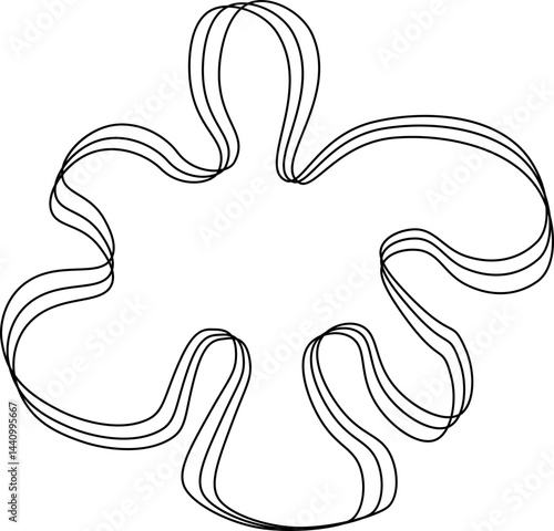 Abstract organic shape with fluid, wavy contours, accented by small protrusions along its edges, adding an unpredictable, dynamic quality.