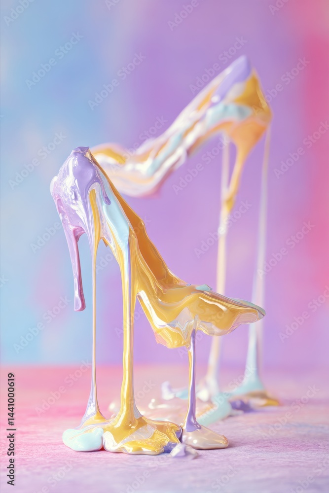 Fototapeta premium Vibrant melted heels in pastel abstract art for creative design,National High Heel Day