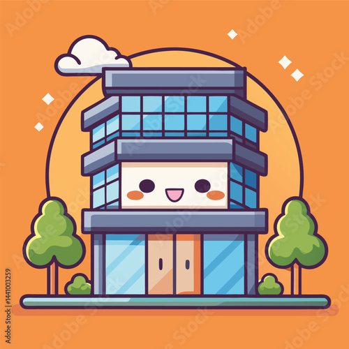 Cute cartoon building with happy face (1)
