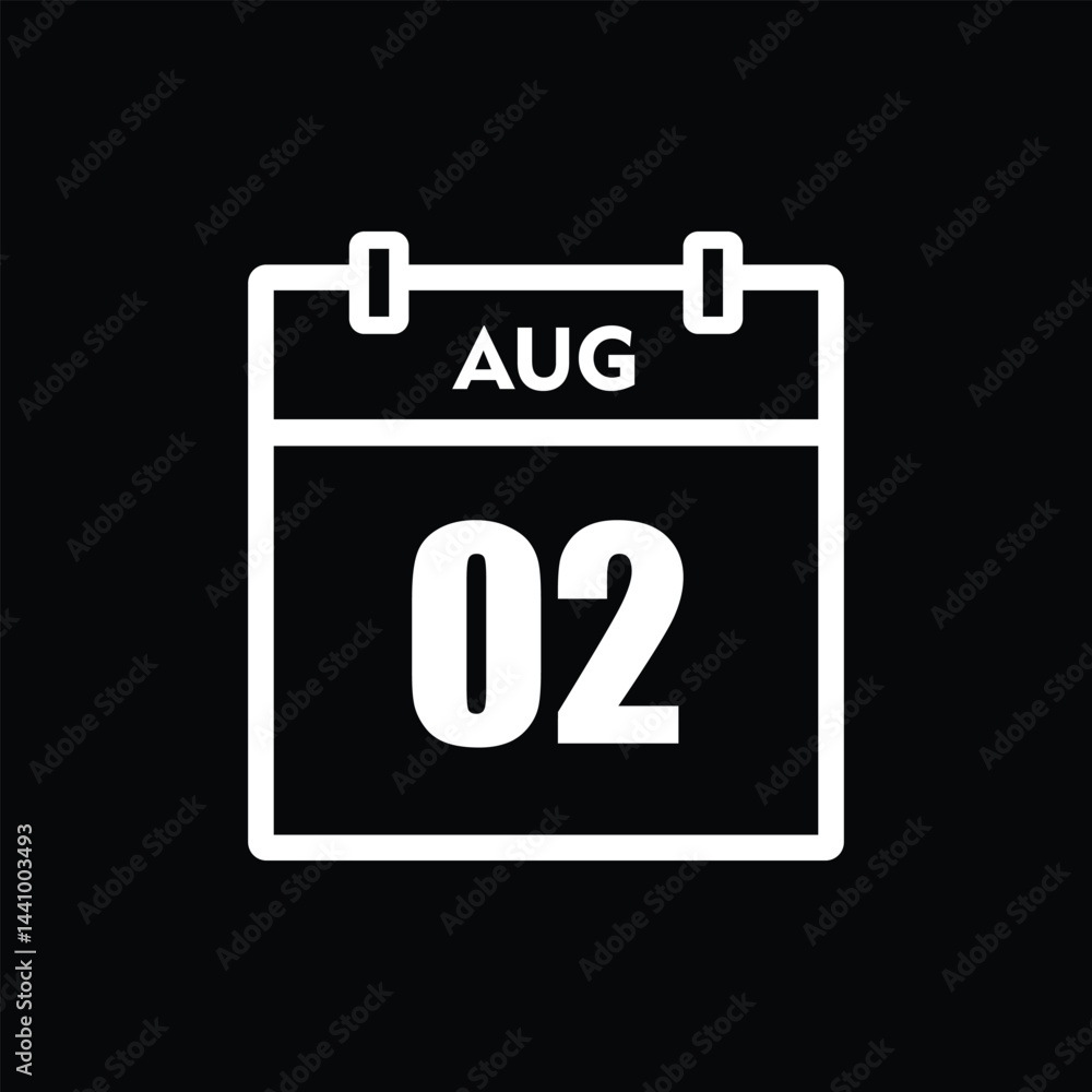 calender icon, 02 august icon with black background calender icon, 02 august icon with black background