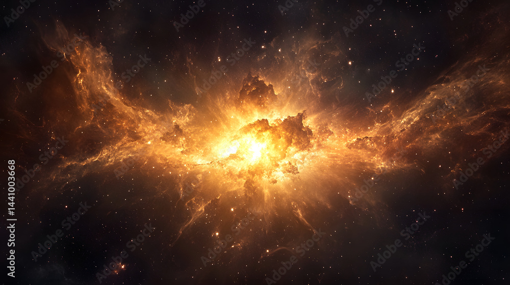 Fototapeta premium A colossal supernova explosion illuminating the surrounding cosmic dust.