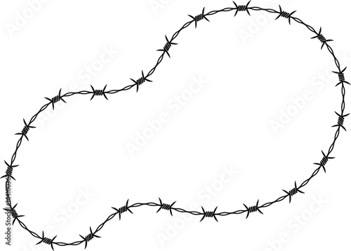 Naturally flowing shape featuring a curved barbed wire path forming an organic structure.