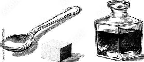 Vintage absinthe set with engraved spoon and sugar cube design