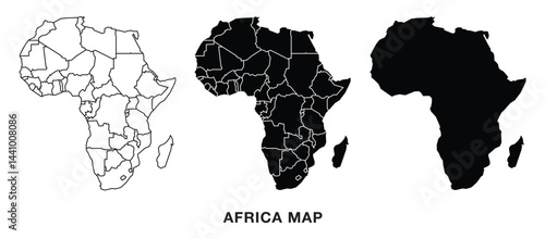 Africa continent Map set vector, Map of Africa. Outline Africa map. Flat Africa map icon.