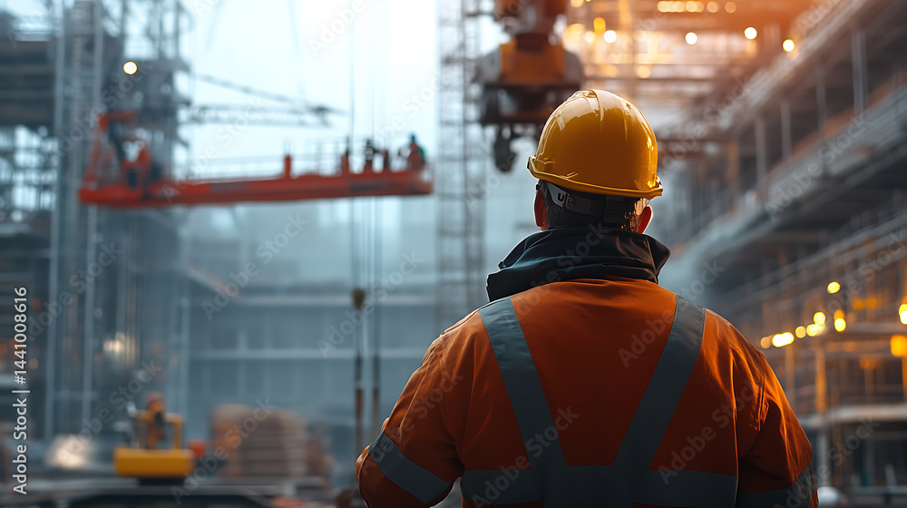 Construction Worker Overlooking Site Construction Worker Overlooking Site