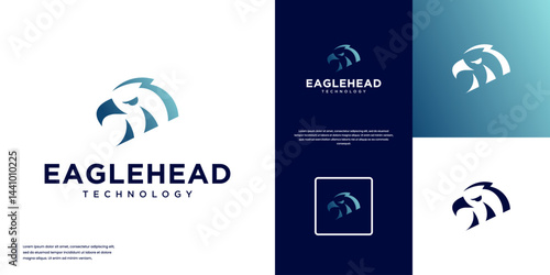 Eagle head logo symbolizes strength, with digital technology concept, modern abstract, vector illustration design.