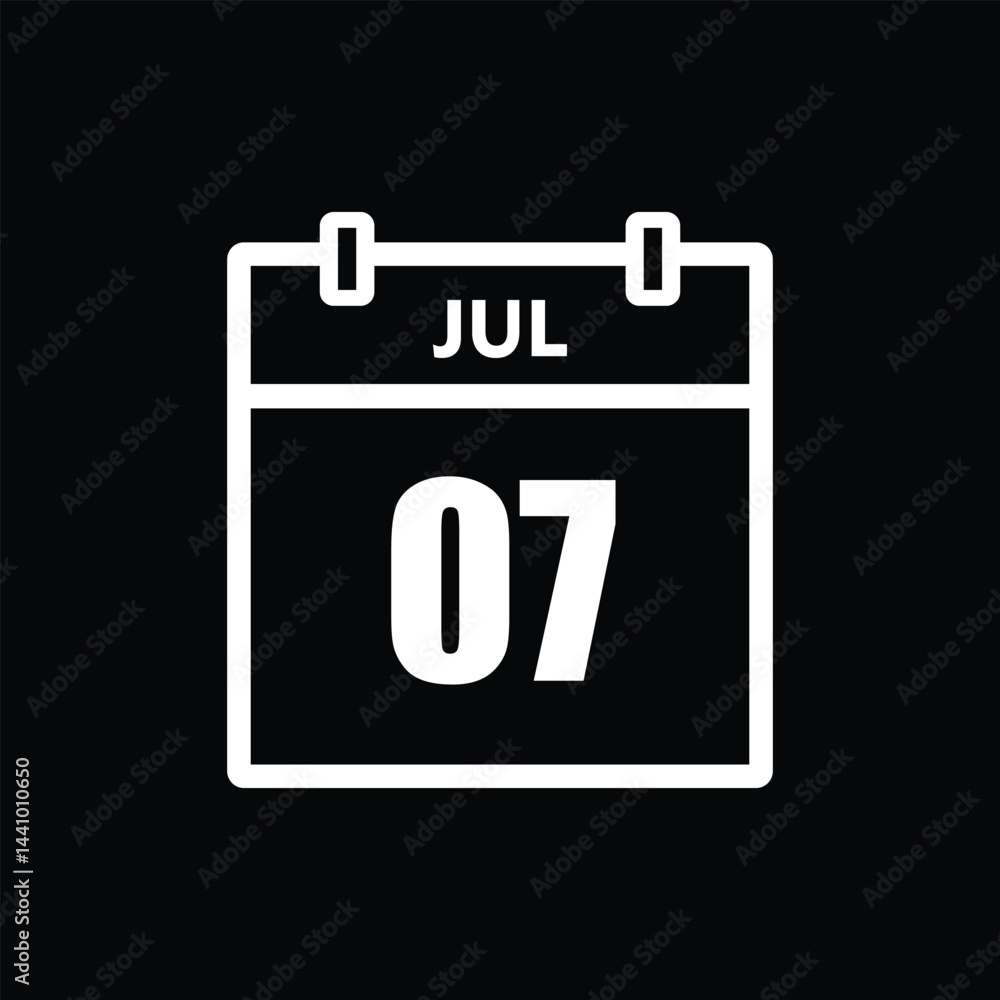 calender icon, 07 july icon with black background calender icon, 07 july icon with black background
