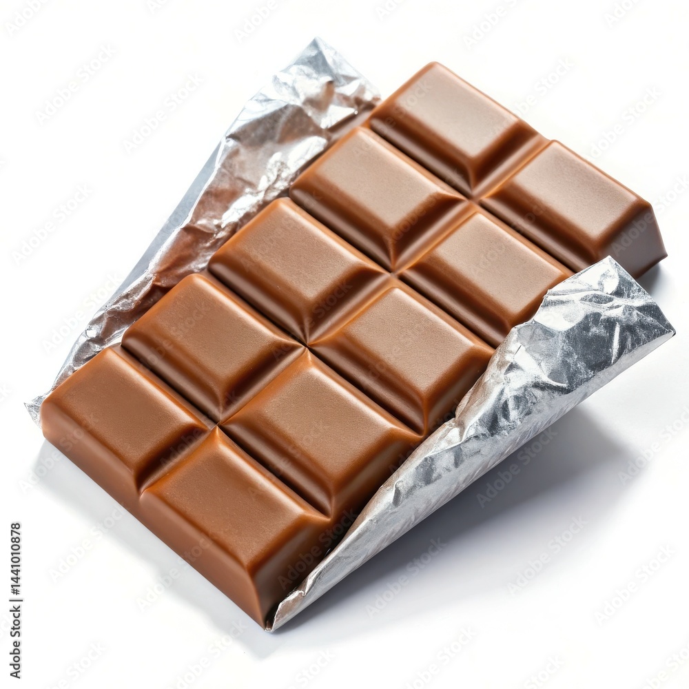 Unwrapped Milk Chocolate Bar In Silver Foil Package Isolated On White Surface Unwrapped Milk Chocolate Bar In Silver Foil Package Isolated On White Surface