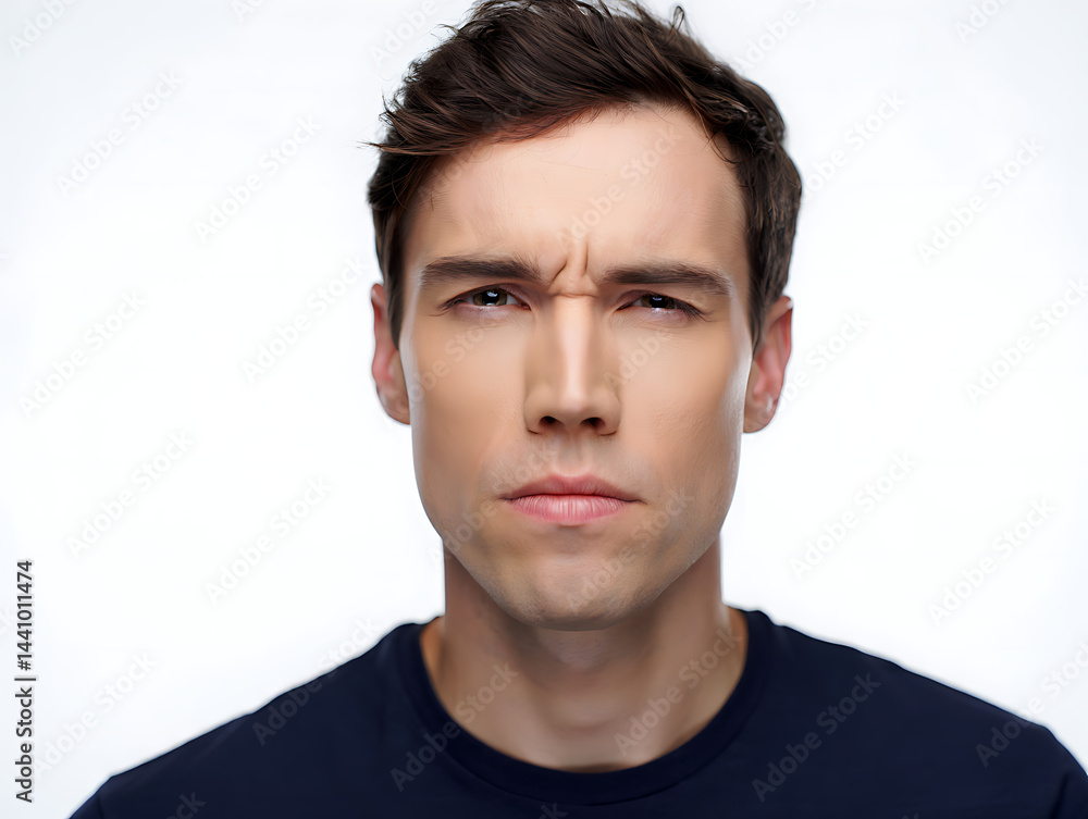 Obraz premium Man with Confused Facial Expression Frowning at Camera