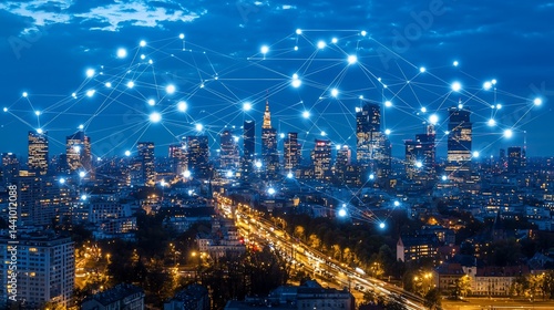 Wallpaper Mural A city at night, connected by a network of glowing lines Torontodigital.ca