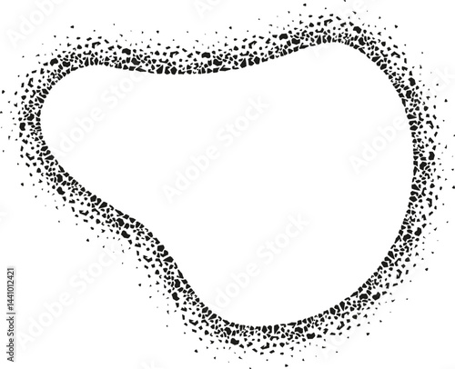 Organic wavy shape with free-flowing curves, featuring a rough textured border resembling small stones and uneven natural patterns.