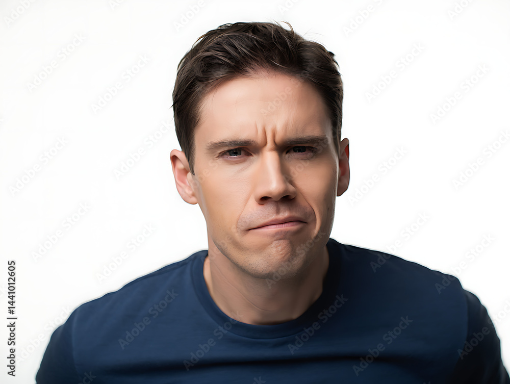 Fototapeta premium Man with Confused Facial Expression Frowning at Camera