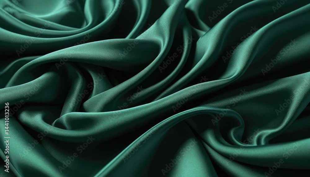 Fototapeta premium Green luxurious silk satin fabric with a smooth, shiny wave texture