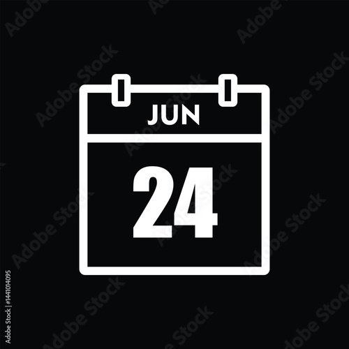 calender icon, 24 june icon with black background