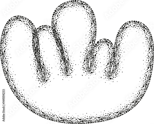 Abstract shape with protruding organic extensions, featuring a rough textured contour inspired by pebbles and scattered dirt.