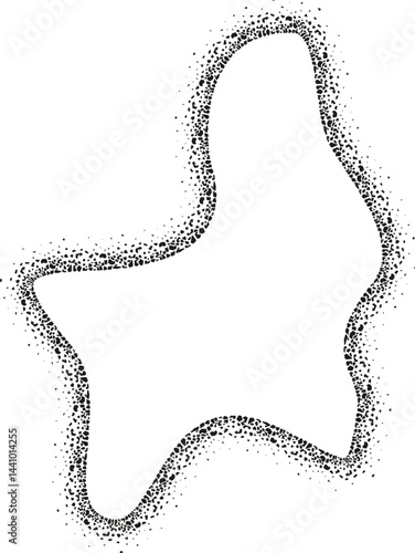 Energetic abstract shape with a dynamic curved structure and a textured granular border inspired by rough stone and dirt.