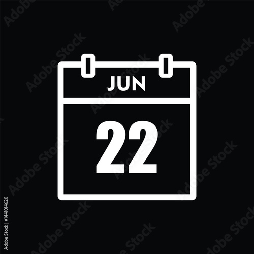 calender icon, 22 june icon with black background