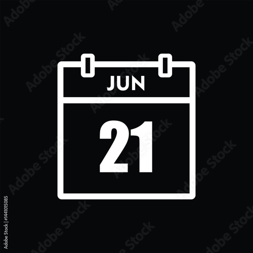 calender icon, 21 june icon with black background