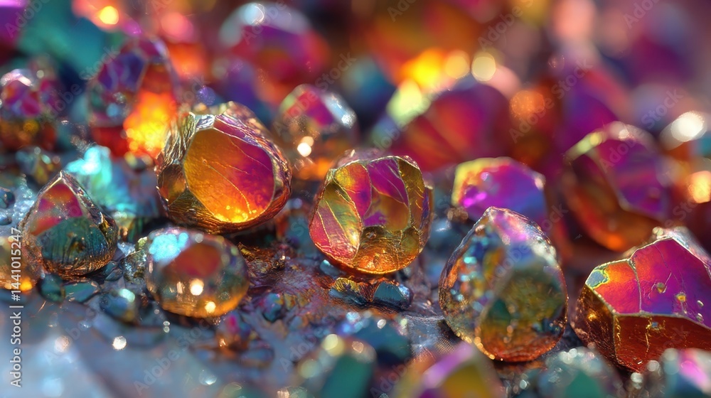Melting bismuth droplets create vibrant crystalline structures in a mesmerizing display