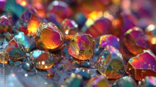 Obraz na płótnie Melting bismuth droplets create vibrant crystalline structures in a mesmerizing display w salonie