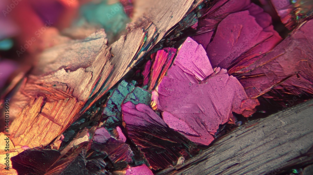 Examining microcrystalline wolframite revealing vibrant colors and complex textures