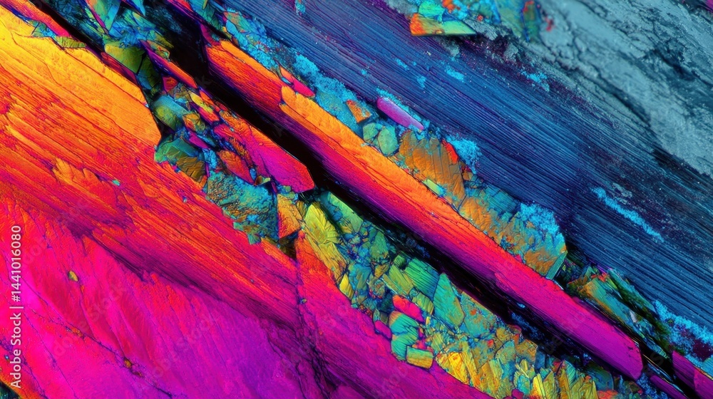 Microcrystalline wolframite exhibiting vibrant colors and intricate formations in mineralogical context