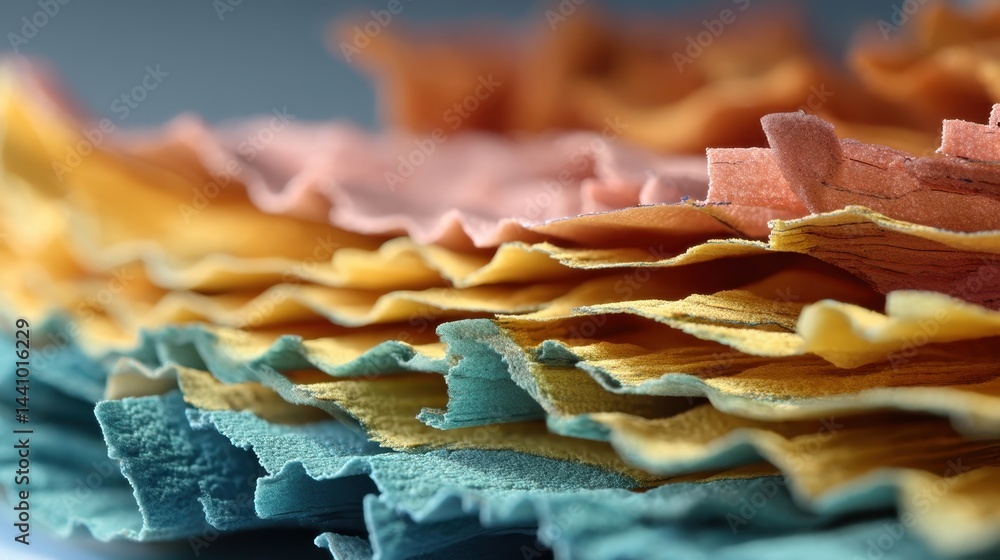 Microscopic cross-section revealing layered structure and colors in MXene material