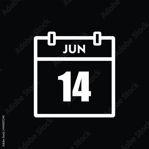 calender icon, 14 june icon with black background
