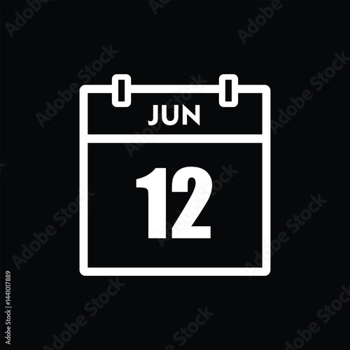 calender icon, 12 june icon with black background
