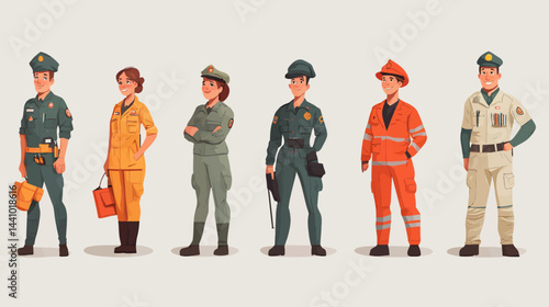 Professionals in Uniform Set: Characters from different professions in work attire  - 