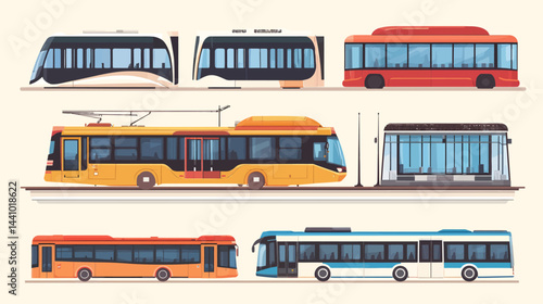 Public transport flat set showcasing various transportation options  illustration  - 