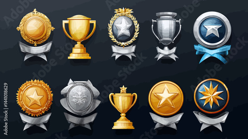 Realistic prize emblems set showcasing awards and honors  illustration  - 