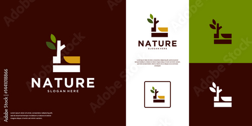 minimalist growth , modern agriculture symbol , green leaves , design vector template.